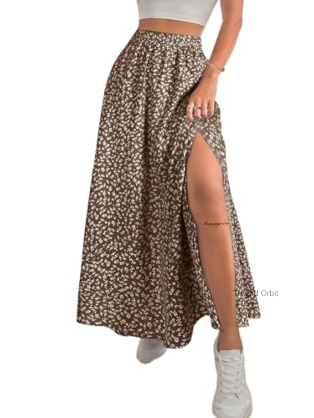 Boho Floral Maxi Skirt High Waist Slit Long Skirt Summer Vacation Flowy
